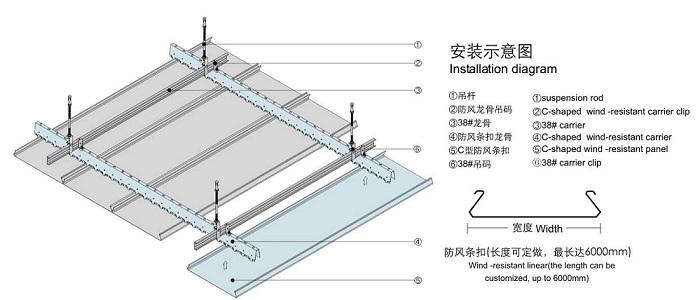 C型铝条扣安装示意图